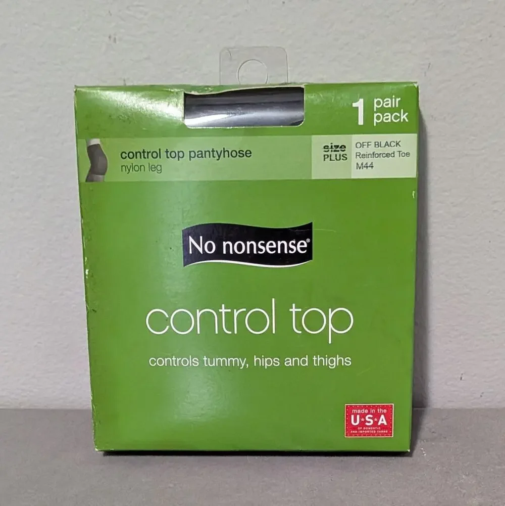 No Nonsense Control Top Pantyhose Sz Plus M44 Off Black Reinforced Toe Unopened
